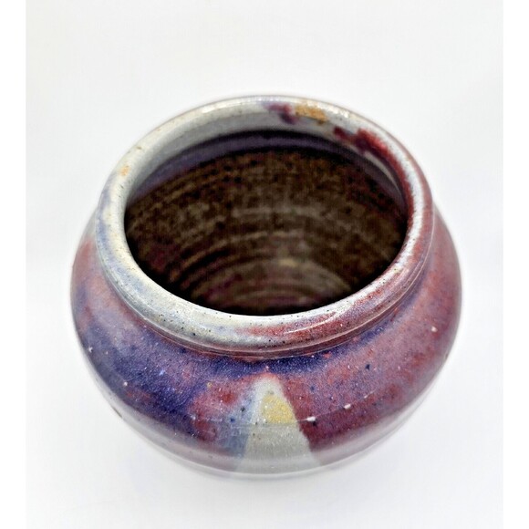 Studio Pottery Handmade Stoneware Purple Plum Grey Glaze Vase Signed - Picture 5 of 9